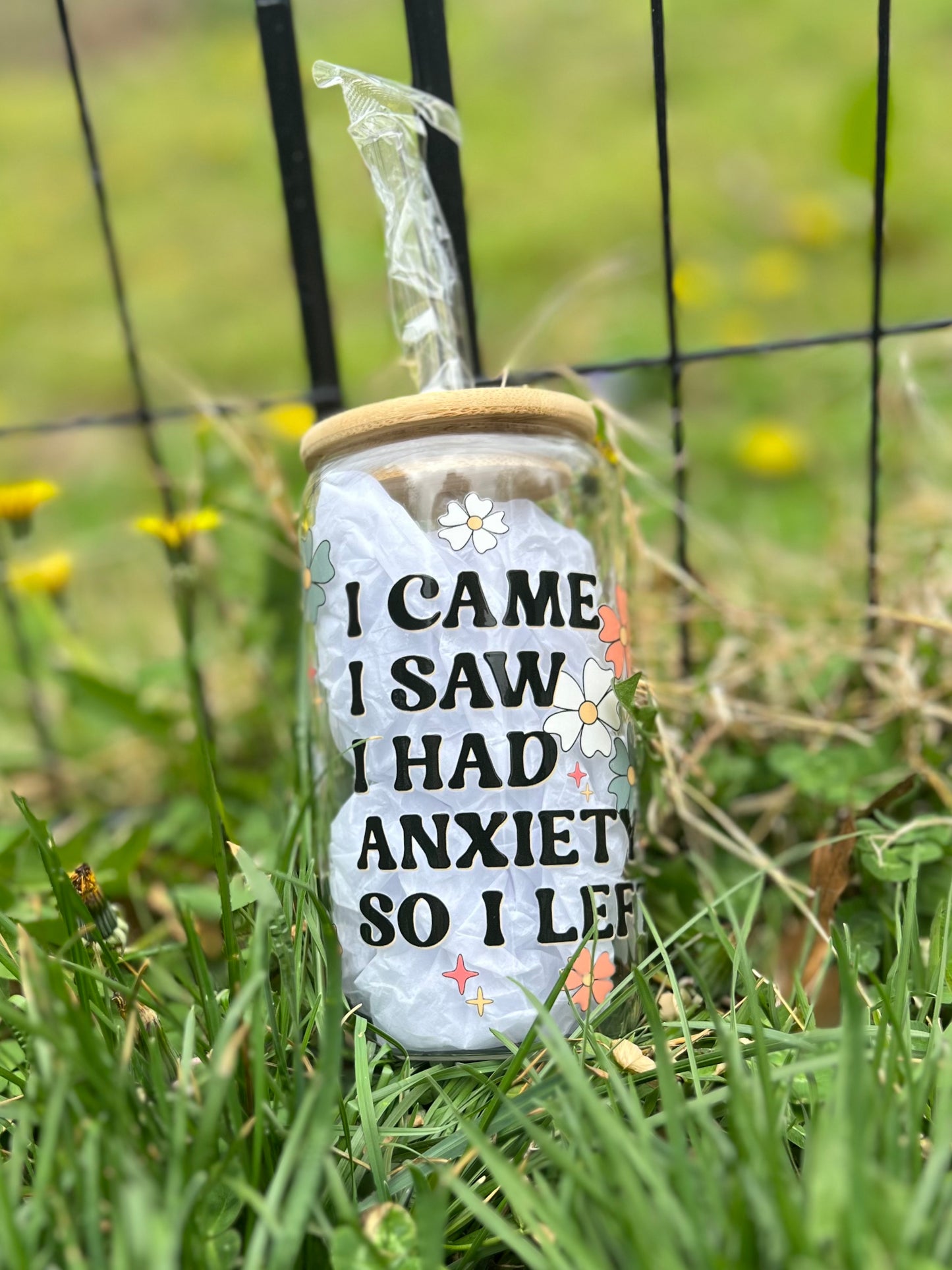 Anxiety Glass Can Cup / Coffee / Iced Coffee Cup / Social Anxiety / No Thanks