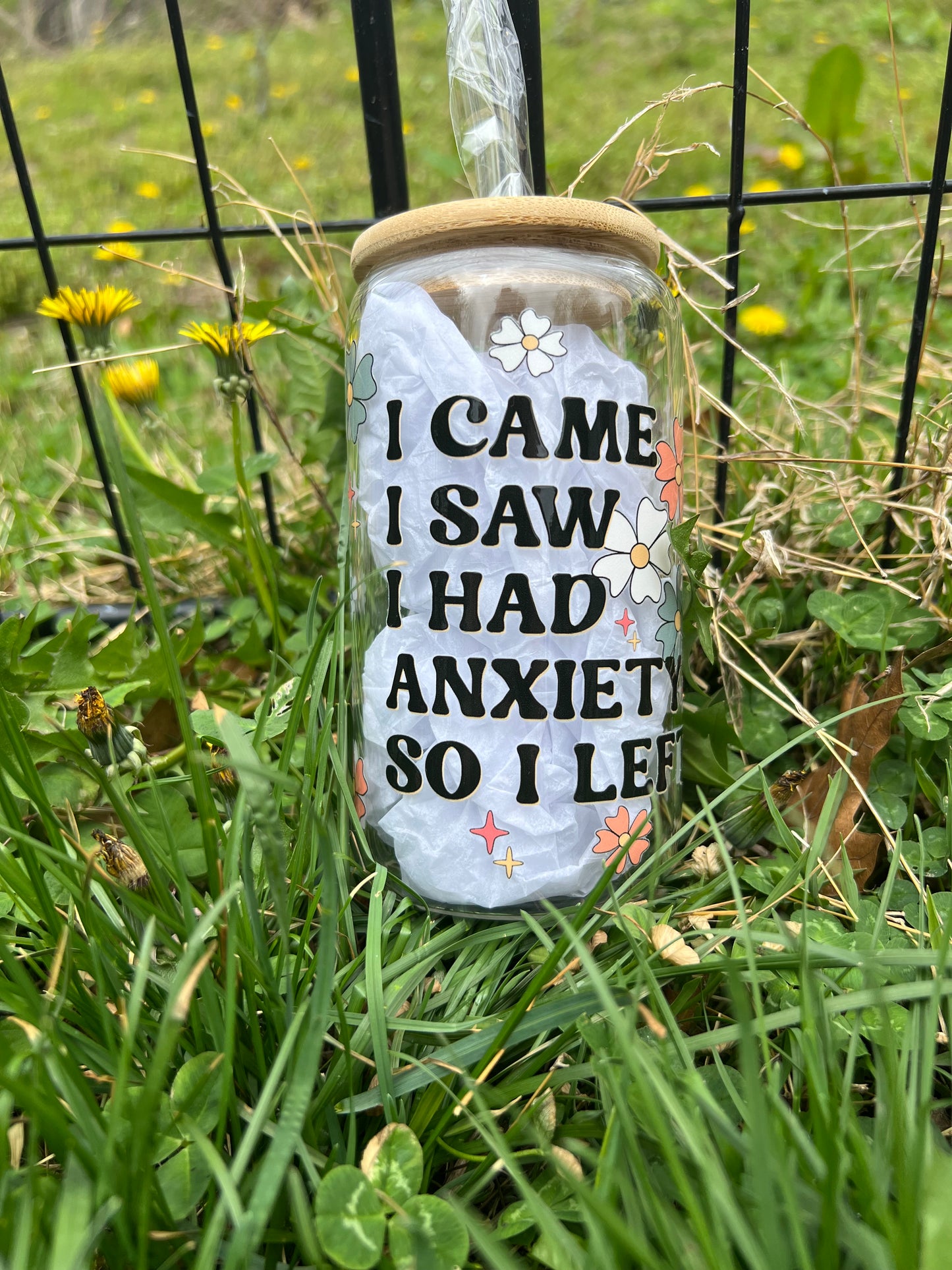 Anxiety Glass Can Cup / Coffee / Iced Coffee Cup / Social Anxiety / No Thanks